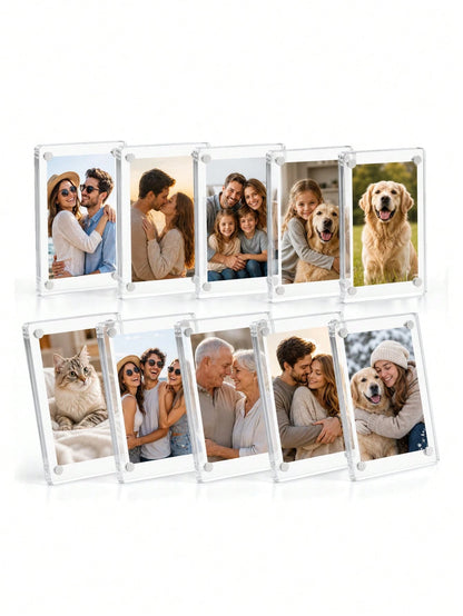 10pcs Magnetic Photo Frames, 9 X 13cm (3.5 X 5in) Refrigerator Magnet Photo Clips, Home Decor Gift, Refrigerator And Desktop Photo Display, Dual-Use Magnetic Refrigerator Magnet And Desktop Photo Stan