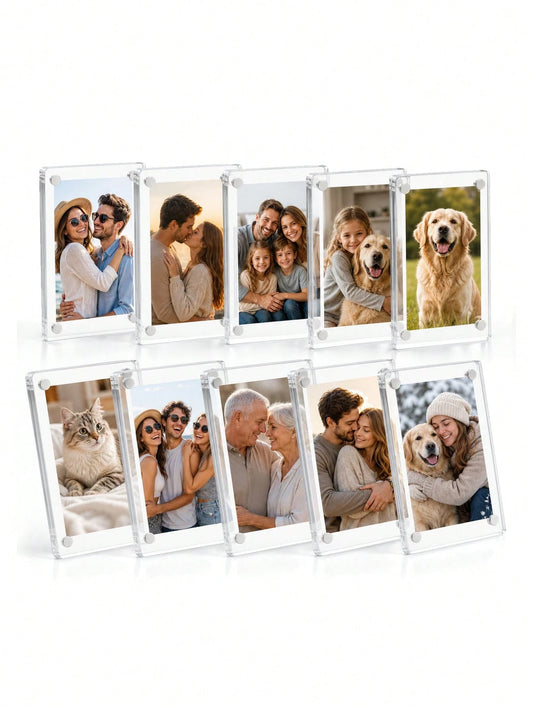 10pcs Magnetic Photo Frames, 9 X 13cm (3.5 X 5in) Refrigerator Magnet Photo Clips, Home Decor Gift, Refrigerator And Desktop Photo Display, Dual-Use Magnetic Refrigerator Magnet And Desktop Photo Stan