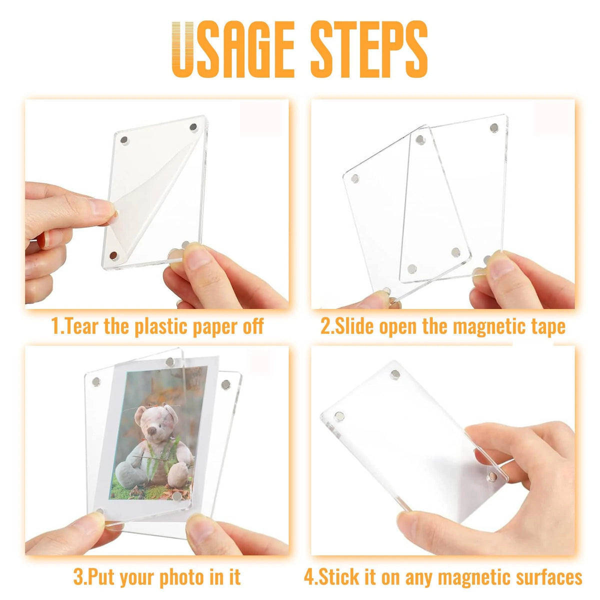 10pcs Magnetic Photo Frames, 9 X 13cm (3.5 X 5in) Refrigerator Magnet Photo Clips, Home Decor Gift, Refrigerator And Desktop Photo Display, Dual-Use Magnetic Refrigerator Magnet And Desktop Photo Stan