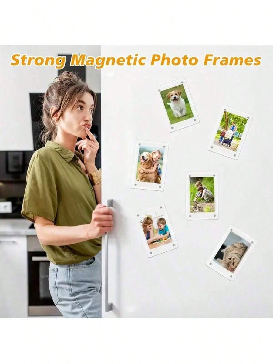 10pcs Magnetic Photo Frames, 9 X 13cm (3.5 X 5in) Refrigerator Magnet Photo Clips, Home Decor Gift, Refrigerator And Desktop Photo Display, Dual-Use Magnetic Refrigerator Magnet And Desktop Photo Stan