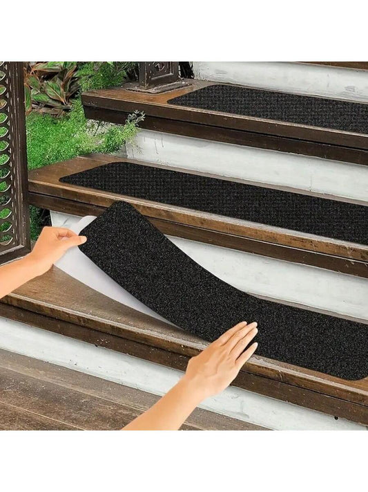"10pcs Non Slip Outdoor Stair Treads- 4""X24"" Black Pre-Cut 80 Grit Grip Tape- Heavy Duty Traction Adhesive Strips For Staircase, Skateboard, And Deck- Anti Slip And Non Skid"