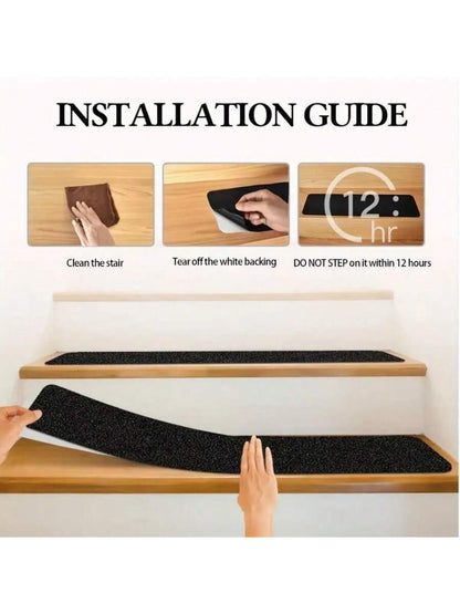 "10pcs Non Slip Outdoor Stair Treads- 4""X24"" Black Pre-Cut 80 Grit Grip Tape- Heavy Duty Traction Adhesive Strips For Staircase, Skateboard, And Deck- Anti Slip And Non Skid"