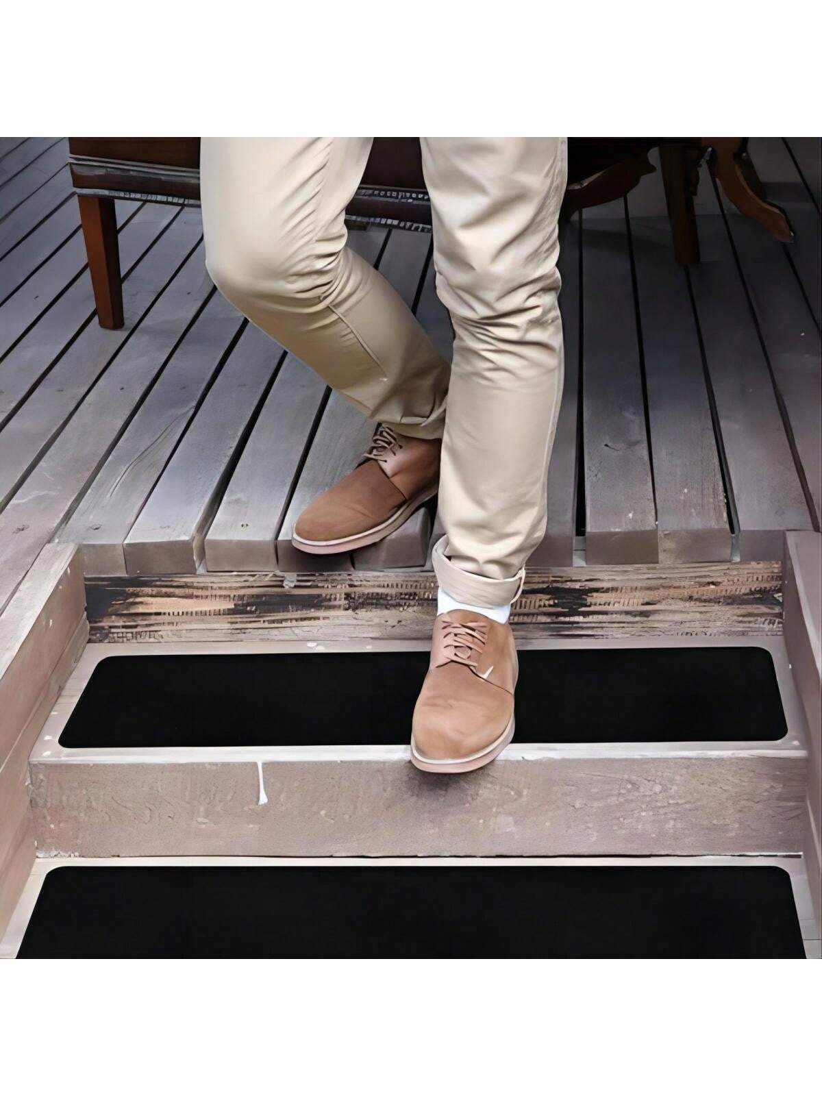 "10pcs Non Slip Outdoor Stair Treads- 4""X24"" Black Pre-Cut 80 Grit Grip Tape- Heavy Duty Traction Adhesive Strips For Staircase, Skateboard, And Deck- Anti Slip And Non Skid"