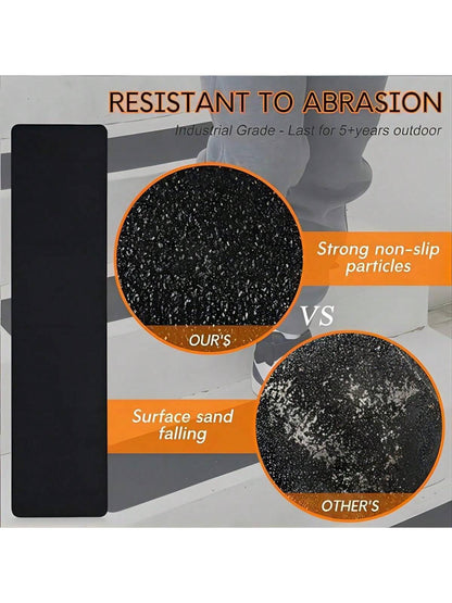 "10pcs Non Slip Outdoor Stair Treads- 4""X24"" Black Pre-Cut 80 Grit Grip Tape- Heavy Duty Traction Adhesive Strips For Staircase, Skateboard, And Deck- Anti Slip And Non Skid"