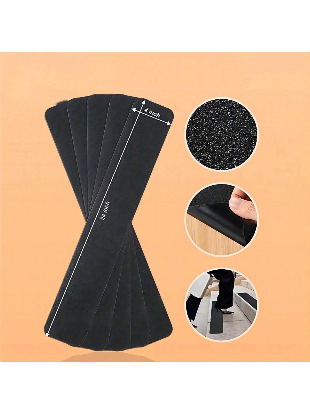 "10pcs Non Slip Outdoor Stair Treads- 4""X24"" Black Pre-Cut 80 Grit Grip Tape- Heavy Duty Traction Adhesive Strips For Staircase, Skateboard, And Deck- Anti Slip And Non Skid"