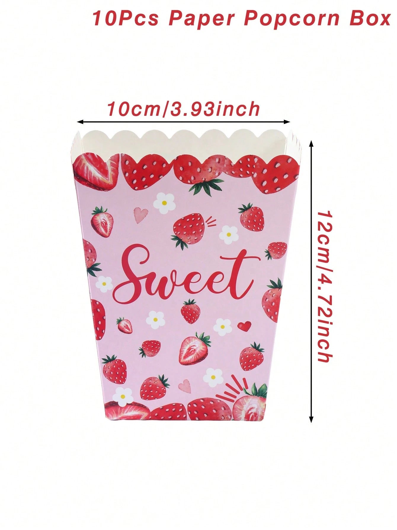 10pcs Strawberry Themed Disposable Paper Popcorn Boxes, Suitable For Strawberry Themed Birthday Party, French Fry Boxes, Bread Boxes, 1st Birthday Party, Baby Shower Party, Gender Reveal Party Decorat