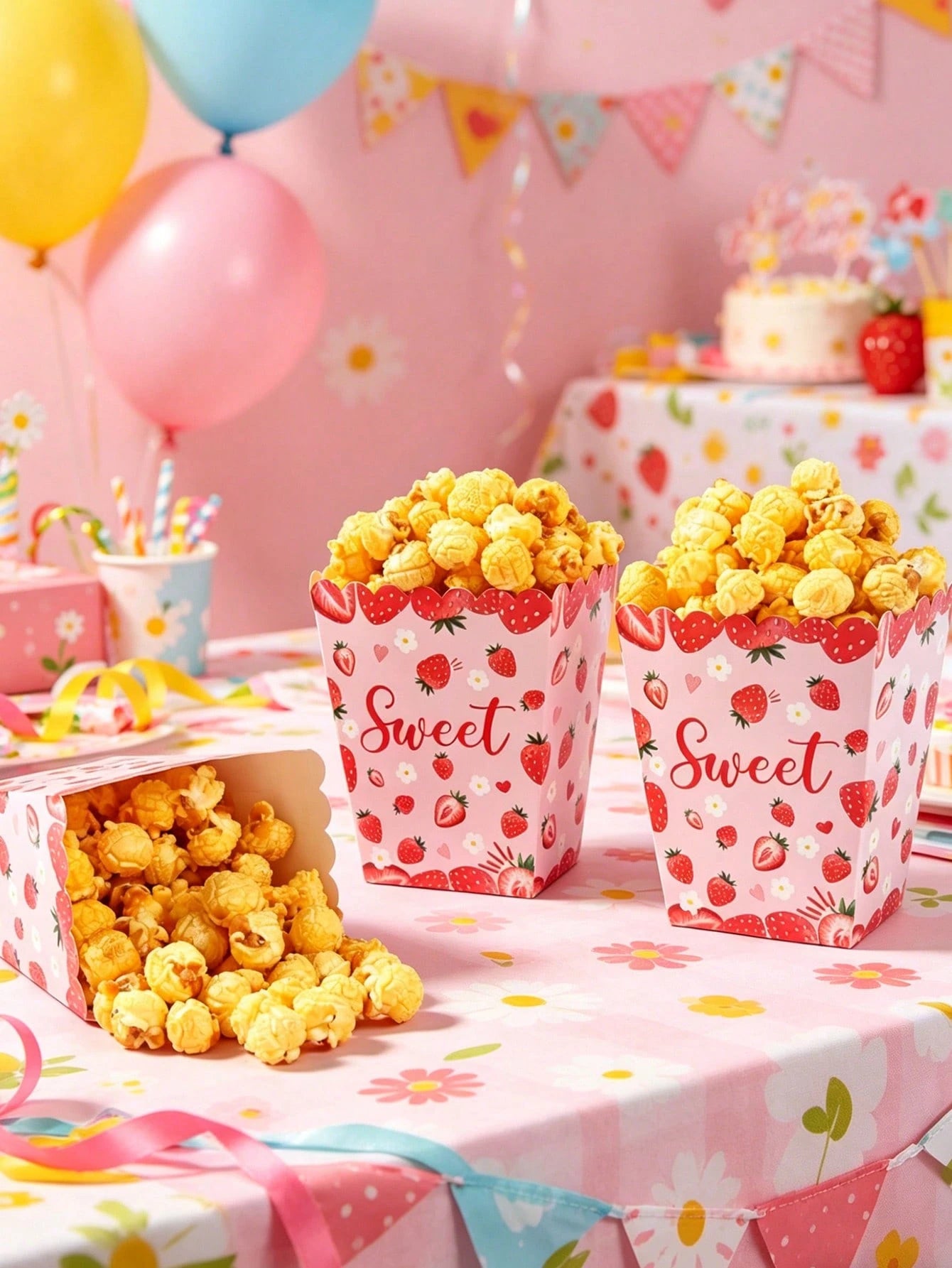 10pcs Strawberry Themed Disposable Paper Popcorn Boxes, Suitable For Strawberry Themed Birthday Party, French Fry Boxes, Bread Boxes, 1st Birthday Party, Baby Shower Party, Gender Reveal Party Decorat