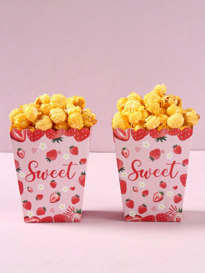 10pcs Strawberry Themed Disposable Paper Popcorn Boxes, Suitable For Strawberry Themed Birthday Party, French Fry Boxes, Bread Boxes, 1st Birthday Party, Baby Shower Party, Gender Reveal Party Decorat