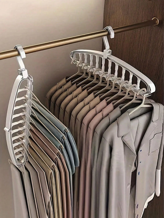 11-Hole Magic Folding Hanger Storage Rack, Multi-Functional Non-Slip Plastic Portable Wall-Mounted Closet System, 3.2 Cubic Feet Enclosed Storage Capacity- Lightweight (2pcs)