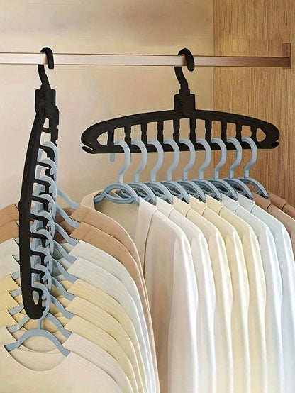 11-Hole Magic Folding Hanger Storage Rack, Multi-Functional Non-Slip Plastic Portable Wall-Mounted Closet System, 3.2 Cubic Feet Enclosed Storage Capacity- Lightweight (2pcs)