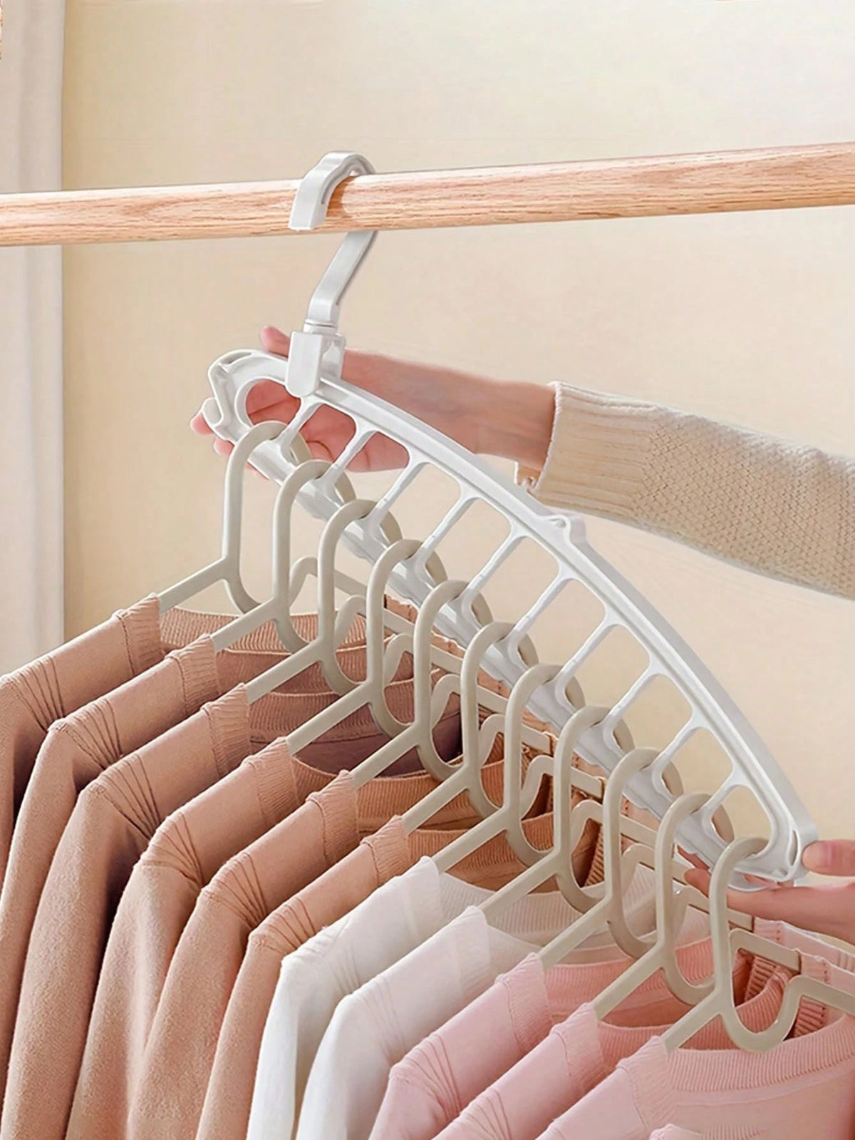 11-Hole Magic Folding Hanger Storage Rack, Multi-Functional Non-Slip Plastic Portable Wall-Mounted Closet System, 3.2 Cubic Feet Enclosed Storage Capacity- Lightweight (2pcs)
