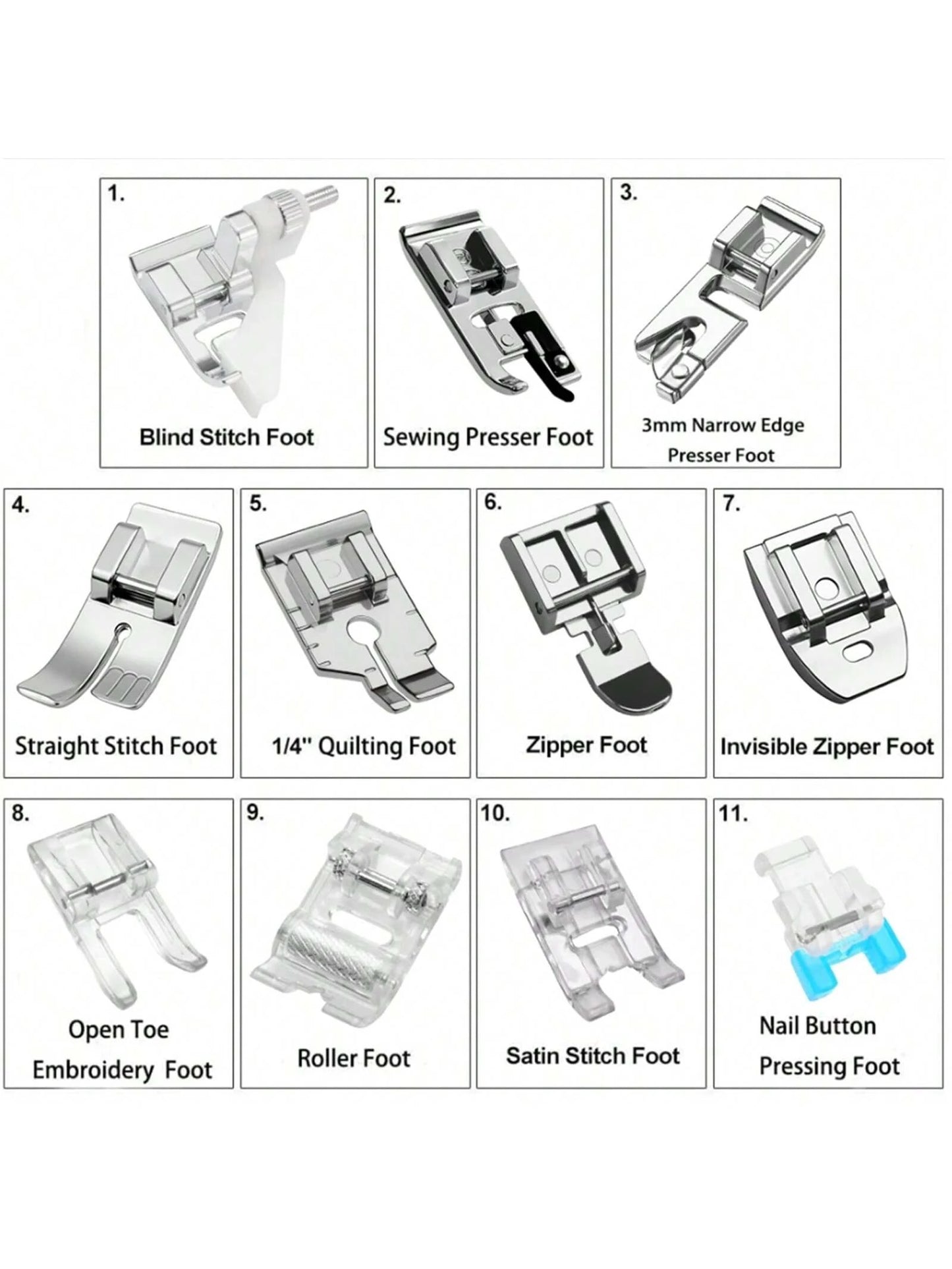 11 PCS Sewing Machine Presser Foot Set For Singer Brother Babylock Janome Low Shank Sewing Machine Accessories ﻿