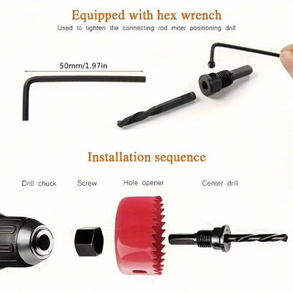 11-Piece Hole Saw Set With 8 Carbon Steel Blades (19mm-64mm)- Woodworking Hole Cutting Tools With Hex Wrench, Suitable For Softwood, PVC, And Plastic- Black And Red