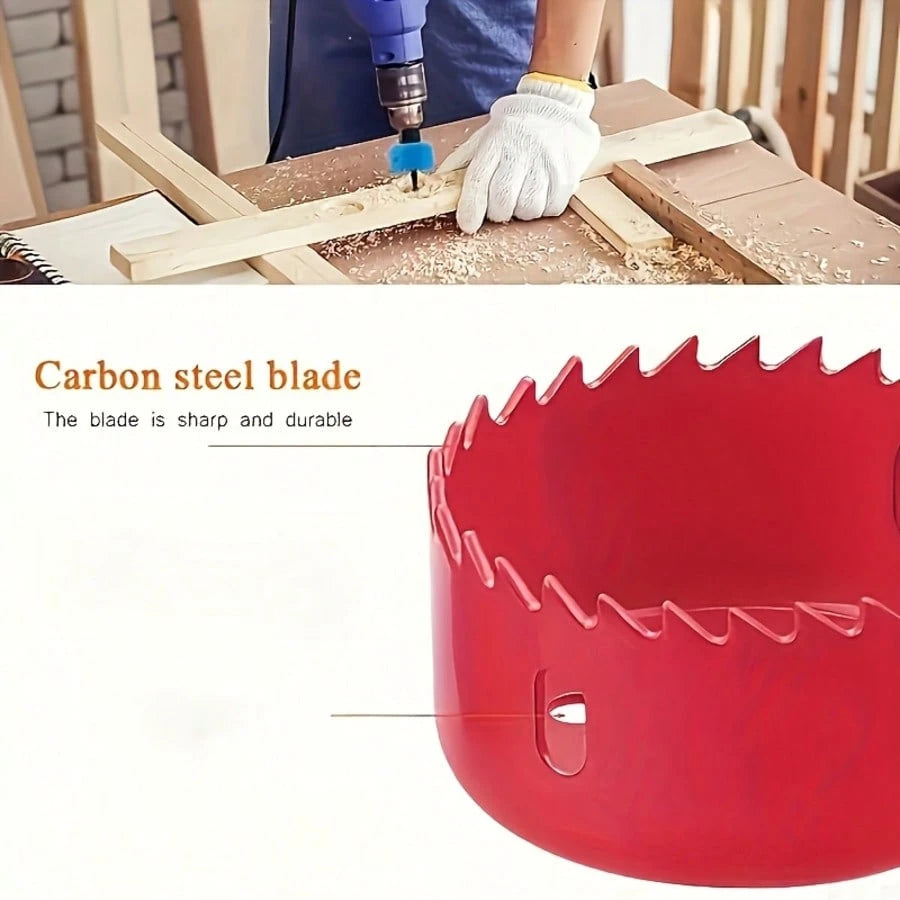 11-Piece Hole Saw Set With 8 Carbon Steel Blades (19mm-64mm)- Woodworking Hole Cutting Tools With Hex Wrench, Suitable For Softwood, PVC, And Plastic- Black And Red