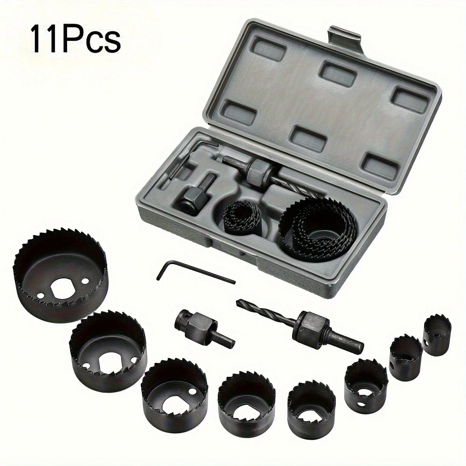 11-Piece Hole Saw Set With 8 Carbon Steel Blades (19mm-64mm)- Woodworking Hole Cutting Tools With Hex Wrench, Suitable For Softwood, PVC, And Plastic- Black And Red