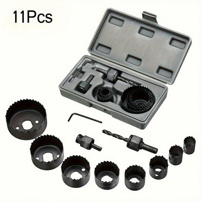 11-Piece Hole Saw Set With 8 Carbon Steel Blades (19mm-64mm)- Woodworking Hole Cutting Tools With Hex Wrench, Suitable For Softwood, PVC, And Plastic- Black And Red