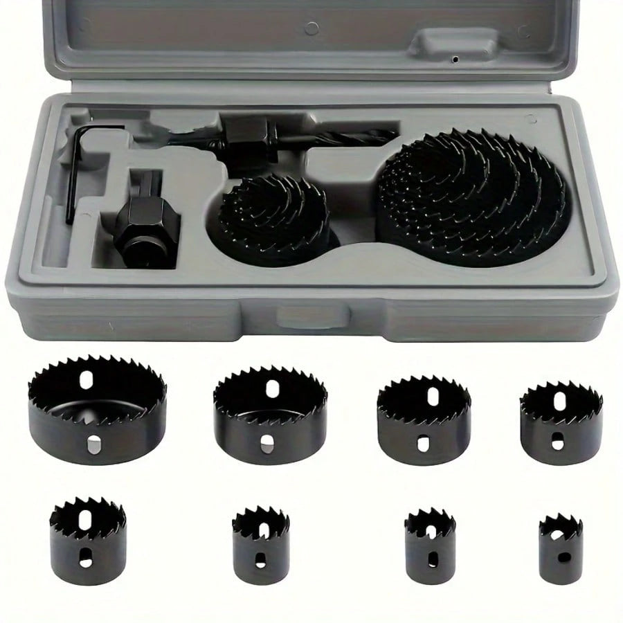 11-Piece Hole Saw Set With 8 Carbon Steel Blades (19mm-64mm)- Woodworking Hole Cutting Tools With Hex Wrench, Suitable For Softwood, PVC, And Plastic- Black And Red