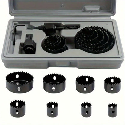 11-Piece Hole Saw Set With 8 Carbon Steel Blades (19mm-64mm)- Woodworking Hole Cutting Tools With Hex Wrench, Suitable For Softwood, PVC, And Plastic- Black And Red