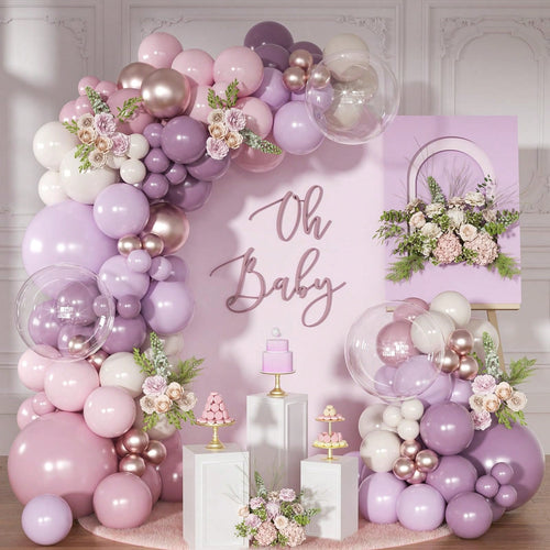 111 Pcs Of Dusty Purple Balloon Garland Arch Kit, Light Pink Sand White Balloons, Boys And Girls, Children's Birthdays, Baby Showers, Wedding Parties