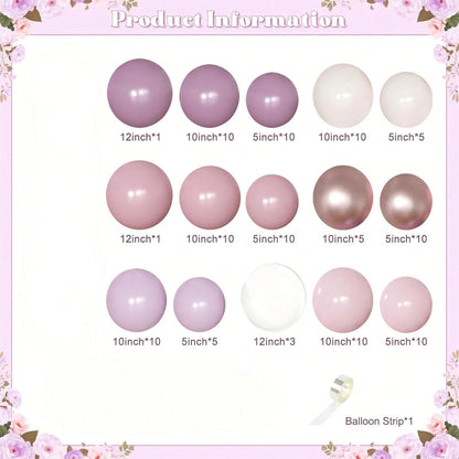 111 Pcs Of Dusty Purple Balloon Garland Arch Kit, Light Pink Sand White Balloons, Boys And Girls, Children's Birthdays, Baby Showers, Wedding Parties