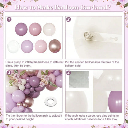 111 Pcs Of Dusty Purple Balloon Garland Arch Kit, Light Pink Sand White Balloons, Boys And Girls, Children's Birthdays, Baby Showers, Wedding Parties