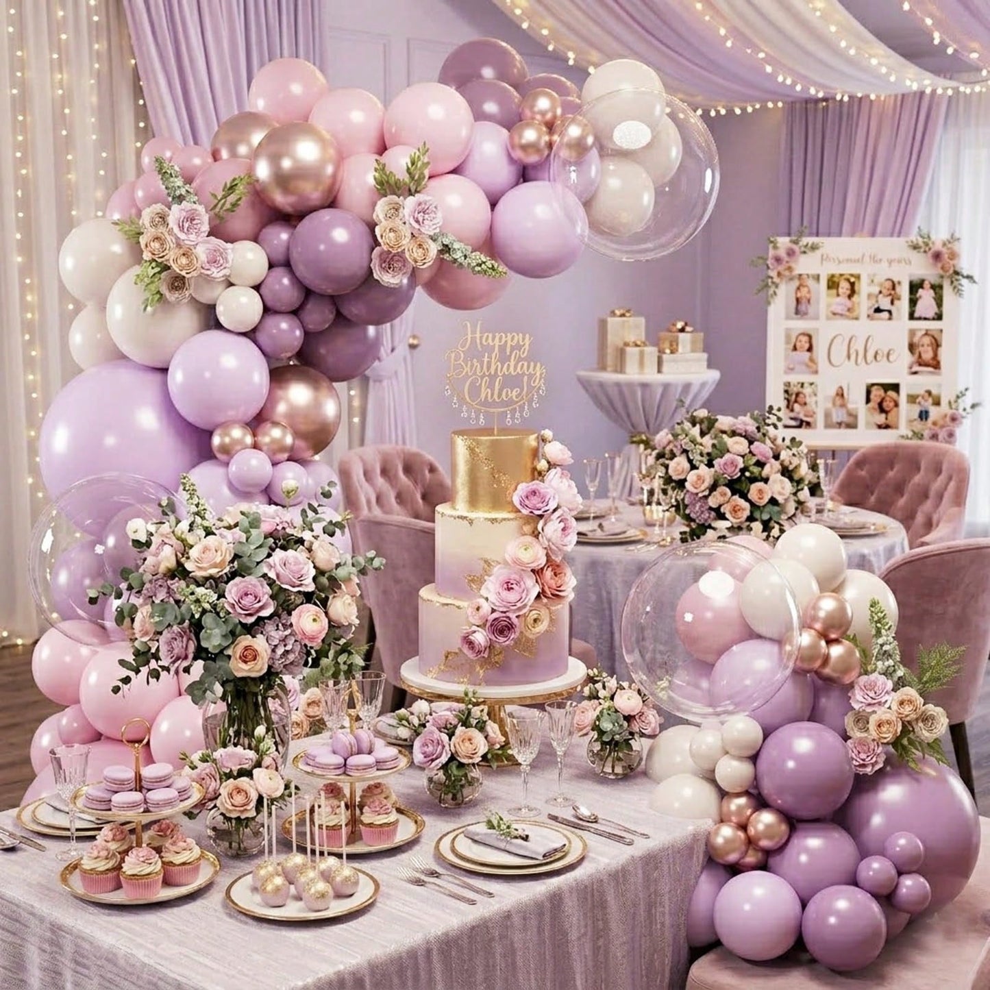 111 Pcs Of Dusty Purple Balloon Garland Arch Kit, Light Pink Sand White Balloons, Boys And Girls, Children's Birthdays, Baby Showers, Wedding Parties