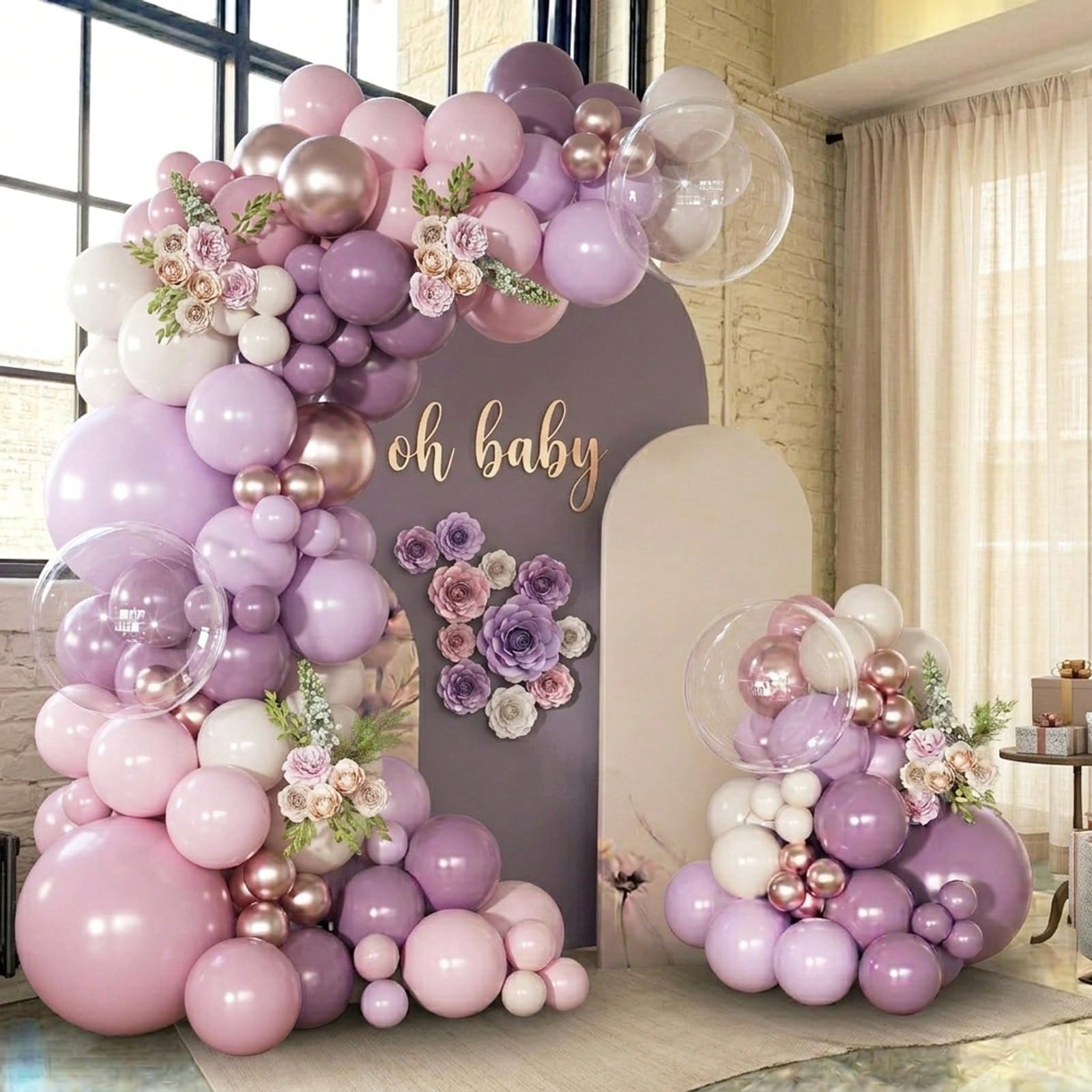 111 Pcs Of Dusty Purple Balloon Garland Arch Kit, Light Pink Sand White Balloons, Boys And Girls, Children's Birthdays, Baby Showers, Wedding Parties