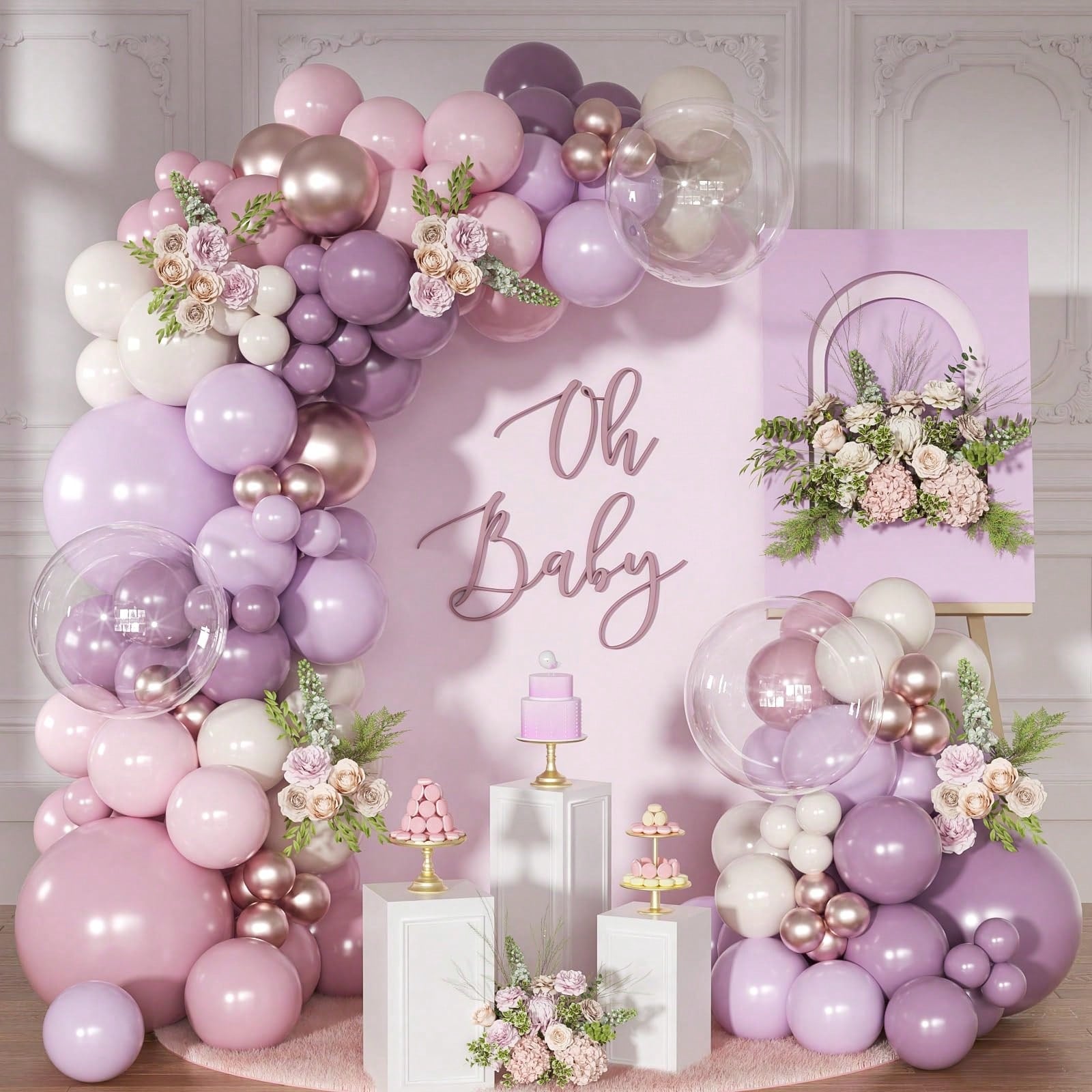 111 Pcs Of Dusty Purple Balloon Garland Arch Kit, Light Pink Sand White Balloons, Boys And Girls, Children's Birthdays, Baby Showers, Wedding Parties
