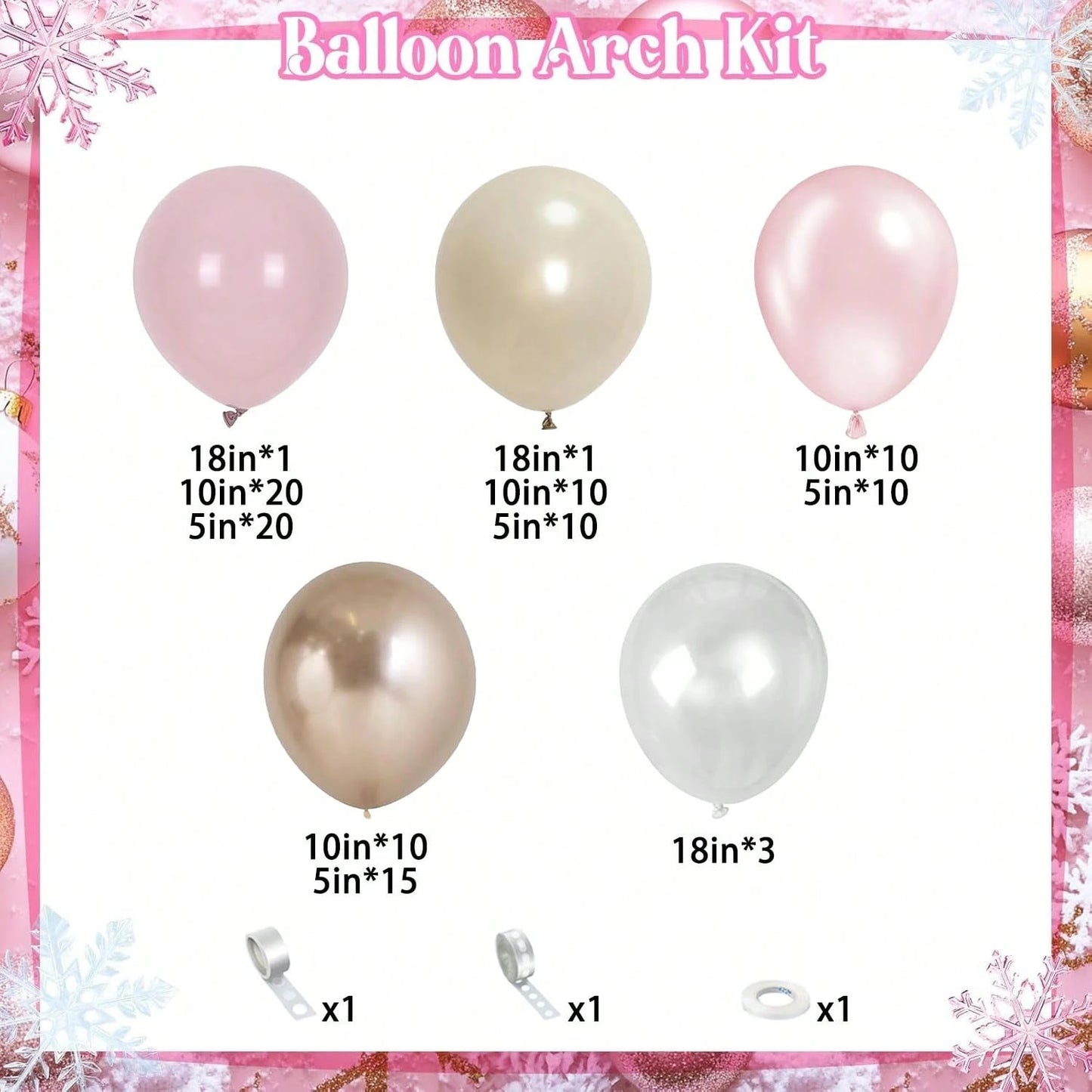 113pcs Pink Balloon Garland Arch Kit, Pearl Pink White And Gold Balloon Large Clear Balloons For Birthday Babyshower Bridal Shower Wedding Party Decorations