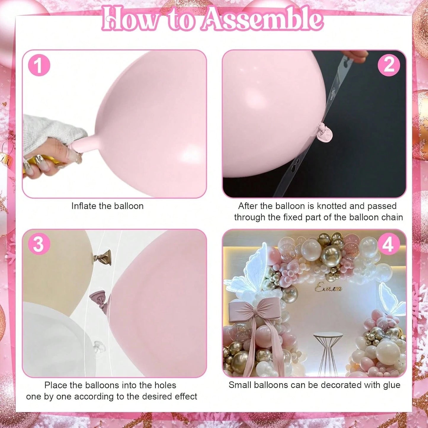 113pcs Pink Balloon Garland Arch Kit, Pearl Pink White And Gold Balloon Large Clear Balloons For Birthday Babyshower Bridal Shower Wedding Party Decorations