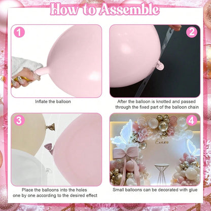113pcs Pink Balloon Garland Arch Kit, Pearl Pink White And Gold Balloon Large Clear Balloons For Birthday Babyshower Bridal Shower Wedding Party Decorations
