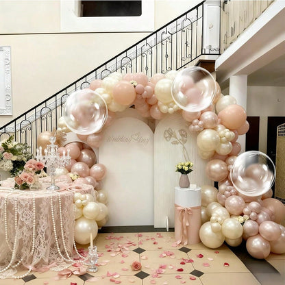 113pcs Pink Balloon Garland Arch Kit, Pearl Pink White And Gold Balloon Large Clear Balloons For Birthday Babyshower Bridal Shower Wedding Party Decorations