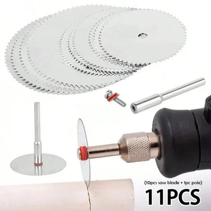 11pcs High Speed Steel Circular Saw Blade Set, Mini Wood Cutting Circular Discs, 10pcs Blades + 1 Shaft