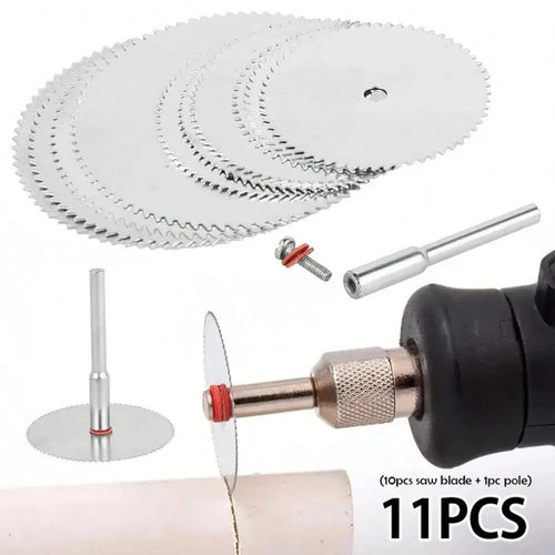 11pcs High Speed Steel Circular Saw Blade Set, Mini Wood Cutting Circular Discs, 10pcs Blades + 1 Shaft