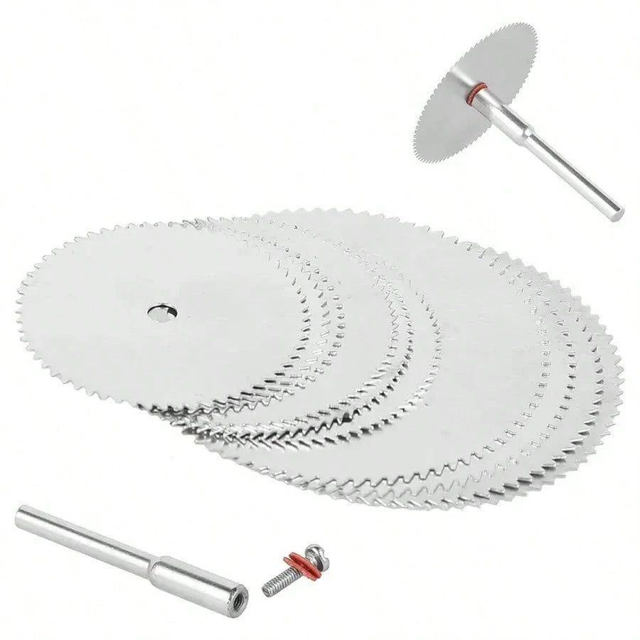 11pcs High Speed Steel Circular Saw Blade Set, Mini Wood Cutting Circular Discs, 10pcs Blades + 1 Shaft