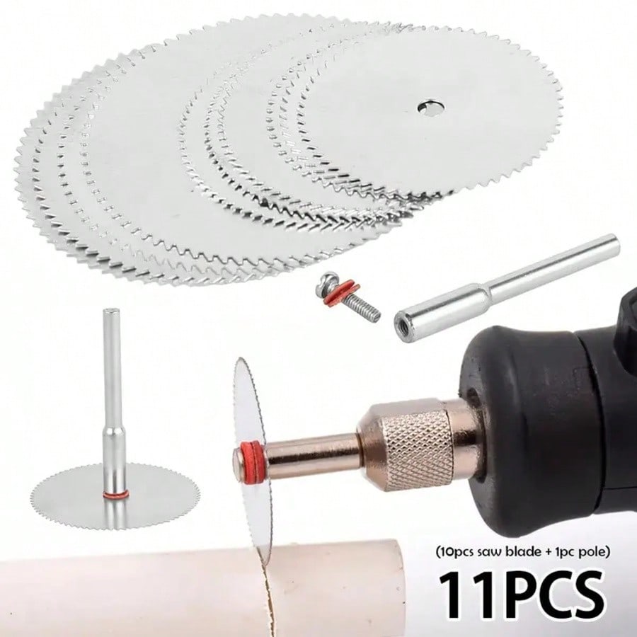 11pcs High Speed Steel Circular Saw Blade Set, Mini Wood Cutting Circular Discs, 10pcs Blades + 1 Shaft