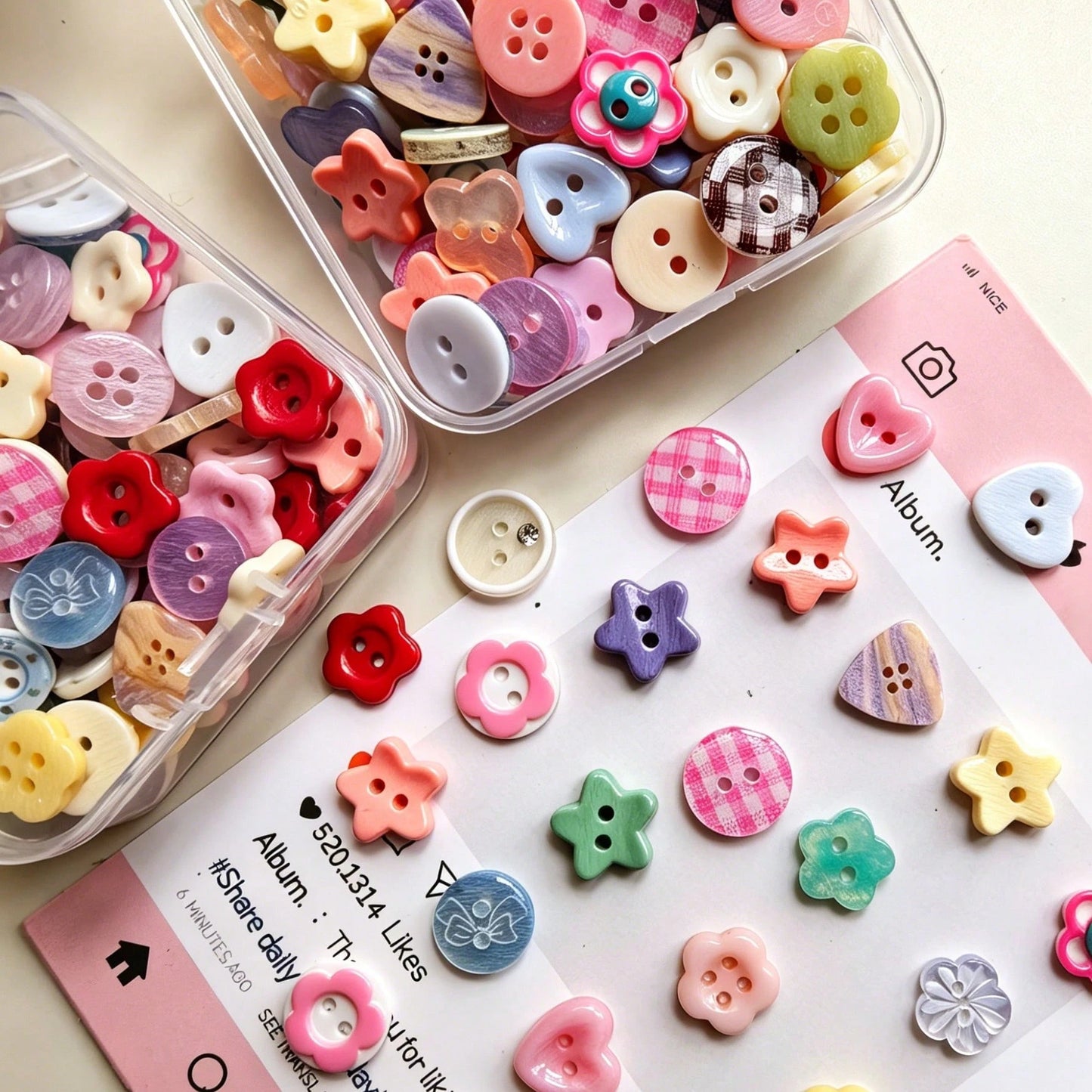 12/24/38/46/56/66/76/88/100/120Pcs/Box Assorted Shapes Heart Flower Star Butterfly Mixed Resin Buttons- Mixed Colors Mixed Styles- Clothing DIY Handmade Sew-On Decorative Buttons
