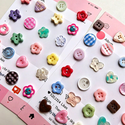 12/24/38/46/56/66/76/88/100/120Pcs/Box Assorted Shapes Heart Flower Star Butterfly Mixed Resin Buttons- Mixed Colors Mixed Styles- Clothing DIY Handmade Sew-On Decorative Buttons
