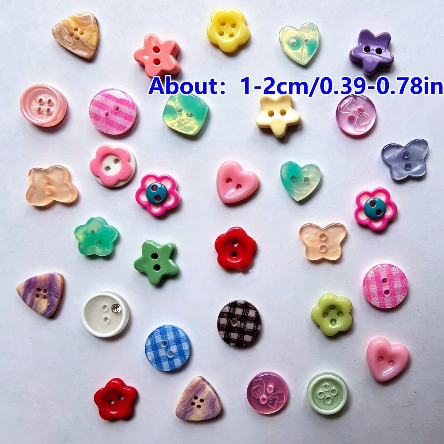 12/24/38/46/56/66/76/88/100/120Pcs/Box Assorted Shapes Heart Flower Star Butterfly Mixed Resin Buttons- Mixed Colors Mixed Styles- Clothing DIY Handmade Sew-On Decorative Buttons