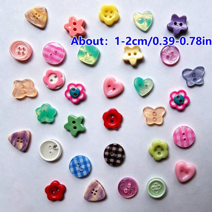 12/24/38/46/56/66/76/88/100/120Pcs/Box Assorted Shapes Heart Flower Star Butterfly Mixed Resin Buttons- Mixed Colors Mixed Styles- Clothing DIY Handmade Sew-On Decorative Buttons