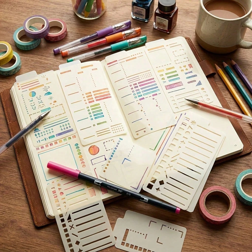 12 Flexible Drawing Templates, Reusable Grid Templates, Perfect For Notebooks, Creative Notes, List Making, Daily Planners, Calendars And Binder Refills. Essential Tool For Handwritten Notes.