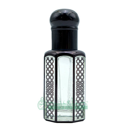 12 ml Black Glass Perfume Bottle - Arabesque Geometric Design Essential Oil Attar Roll-On