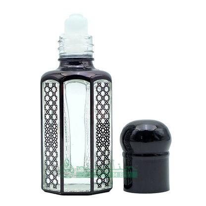 12 ml Black Glass Perfume Bottle - Arabesque Geometric Design Essential Oil Attar Roll-On