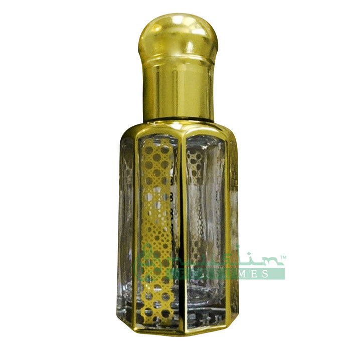 12 ml Shaykh Muhammad Perfume Oil in Gold-Tone Glass Arabesque Geometric Roll-On Bottle