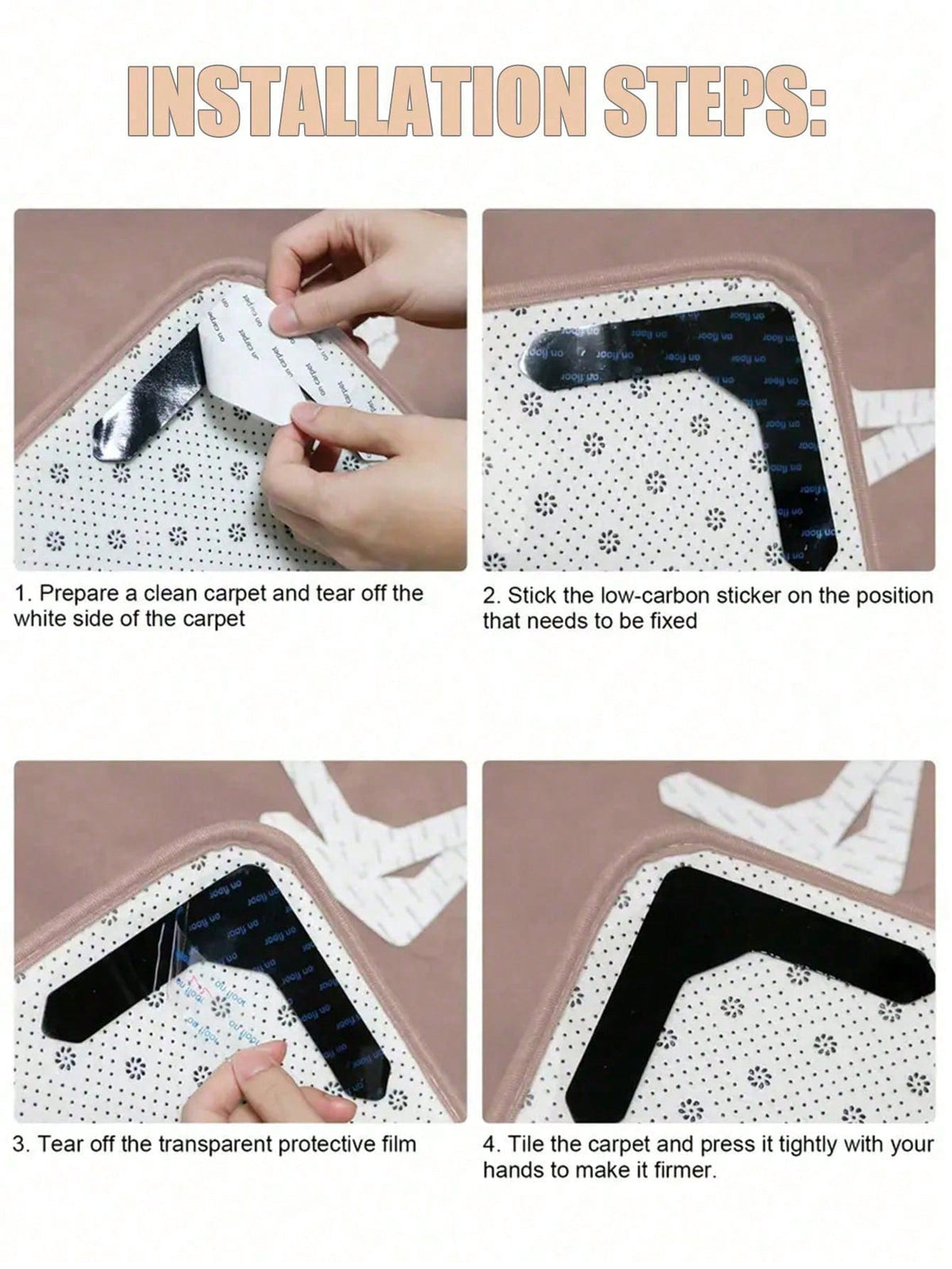 12 Pieces Of Carpet Tape, PU Washable Anti Slip And Reusable Carpet Anti Slip Pad