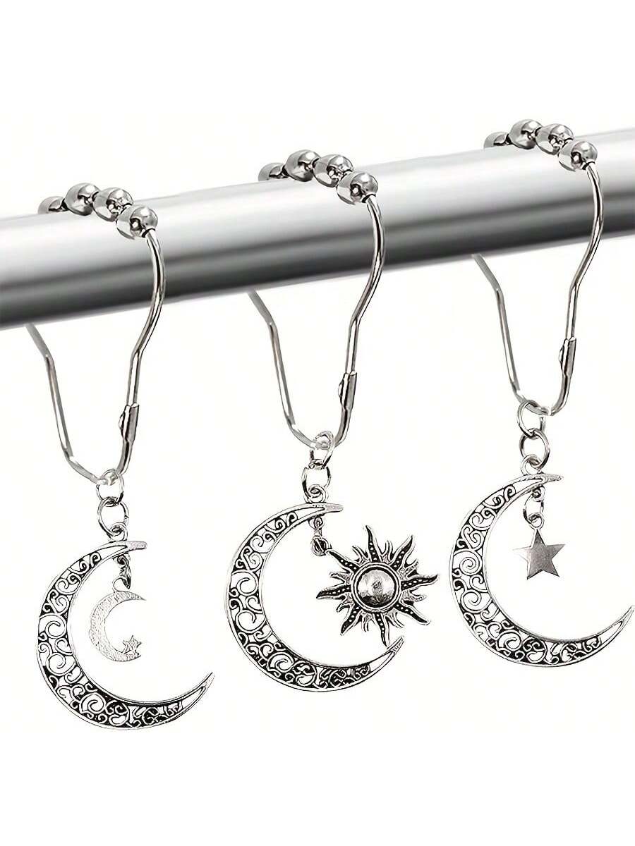 12 Star Moon Sun Shower Curtain Hooks- Curtain Shower Curtain Decorative Metal Hooks Happy Spring Fall Decor Bathroom Accessories Back To School Bathroom Decor