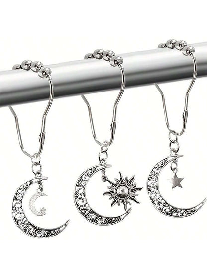 12 Star Moon Sun Shower Curtain Hooks- Curtain Shower Curtain Decorative Metal Hooks Happy Spring Fall Decor Bathroom Accessories Back To School Bathroom Decor