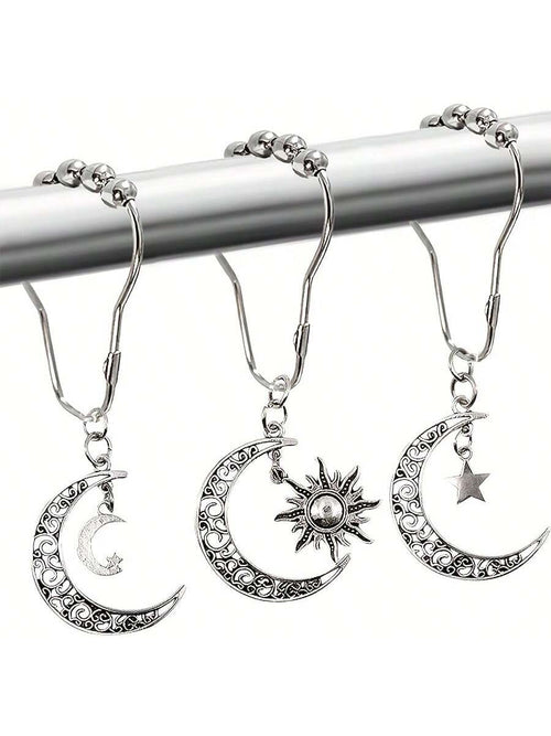 12 Star Moon Sun Shower Curtain Hooks- Curtain Shower Curtain Decorative Metal Hooks Happy Spring Fall Decor Bathroom Accessories Back To School Bathroom Decor