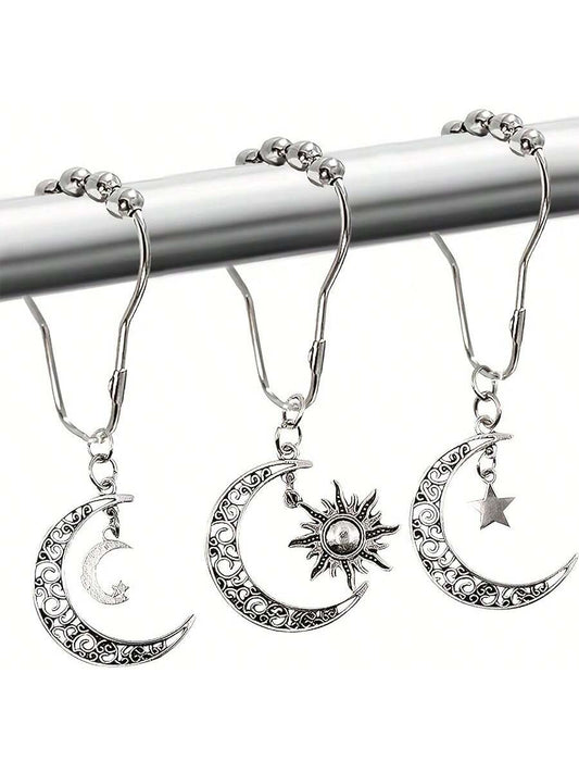 12 Star Moon Sun Shower Curtain Hooks- Curtain Shower Curtain Decorative Metal Hooks Happy Spring Fall Decor Bathroom Accessories Back To School Bathroom Decor