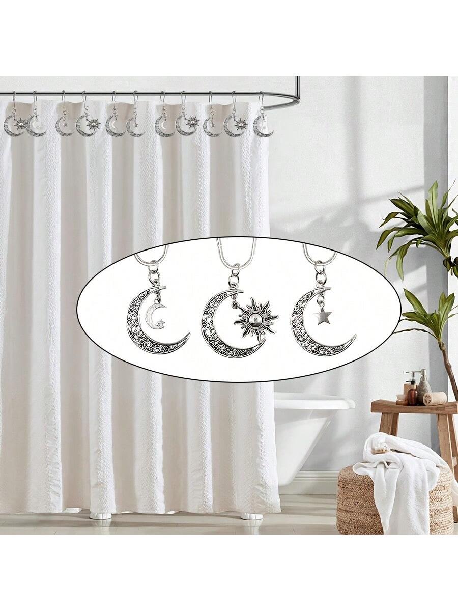 12 Star Moon Sun Shower Curtain Hooks- Curtain Shower Curtain Decorative Metal Hooks Happy Spring Fall Decor Bathroom Accessories Back To School Bathroom Decor